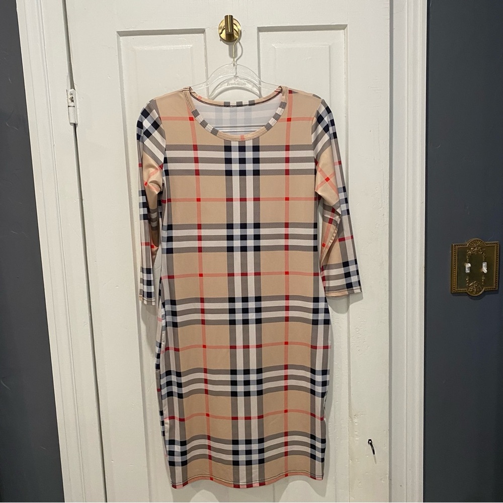 Plaid 3/4 sleeve dress